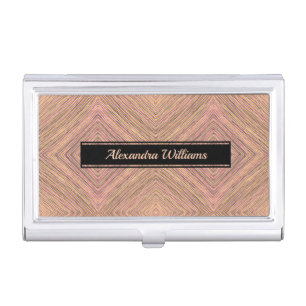 Modern Chic Stripes Personalized Gold Pink Business Card Case