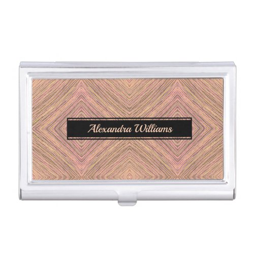 Modern Chic Stripes Personalized Gold Pink Business Card Case