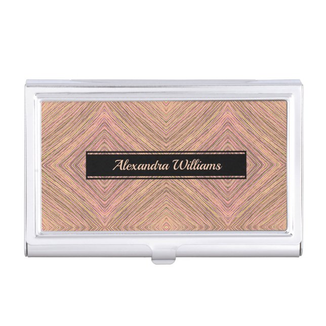 Modern Chic Stripes Personalized Gold Pink Business Card Case (Front)