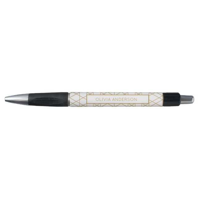 Modern, Chic & Stylish Gold Geometric with Name Pen (Front)