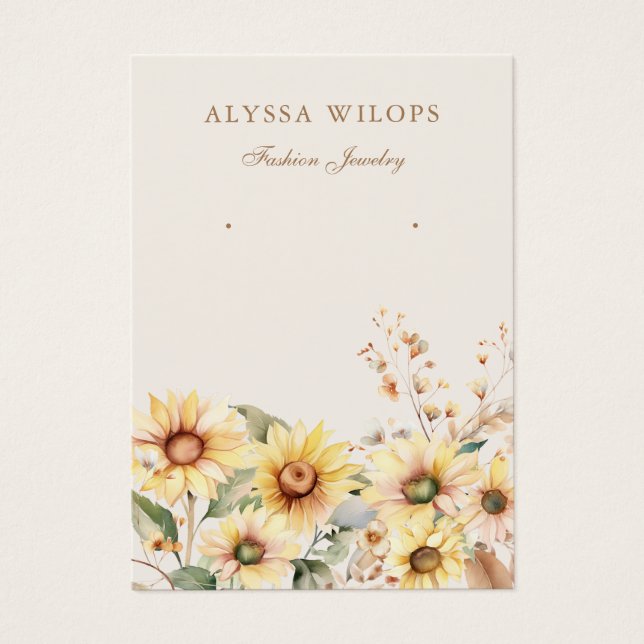 Modern chic sunflower floral earring display card  (Front)