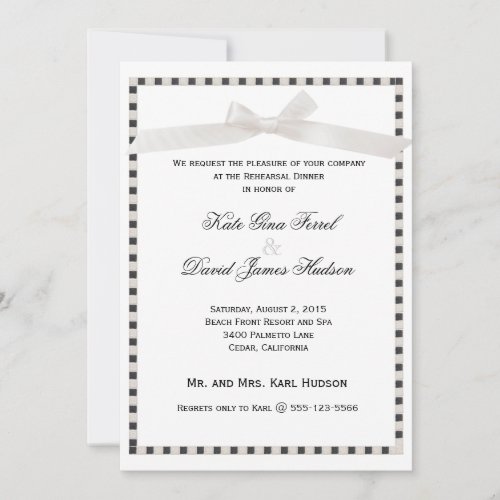 Modern Chic Taupe Satin Ribbon Rehearsal Dinner Invitation