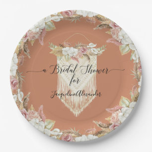 Modern Chic Terra Cotta Pink Floral Bridal Shower Paper Plates