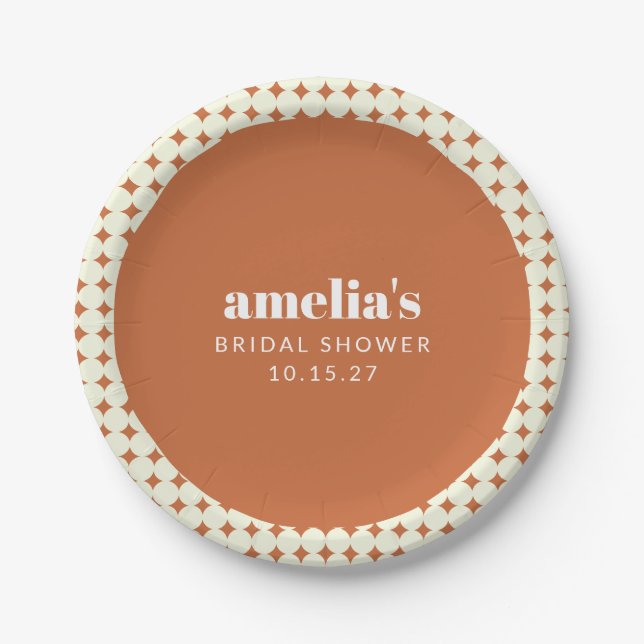 Modern Chic Terracotta Dots Bridal Shower Custom Paper Plates (Front)