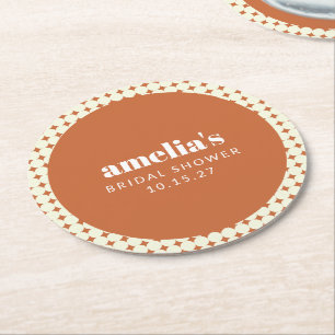 Modern Chic Terracotta Dots Bridal Shower Custom Round Paper Coaster