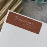 Modern Chic Terracotta Family Return Address Label<br><div class="desc">These modern chic terracotta family return address labels are perfect for a stylish holiday card or any personal mailing. This simple boho design features classic sophisticated calligraphy in rustic bohemian burnt orange and white. These labels can be used for Christmas cards, party invitations, a special event or any time you...</div>