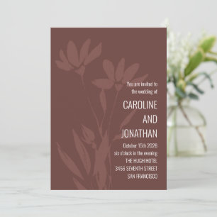 Modern Chic Terracotta Floral Line Art Wedding Invitation