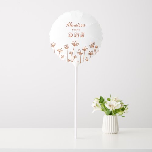 Modern Chic Terracotta Flowers First Birthday Balloon