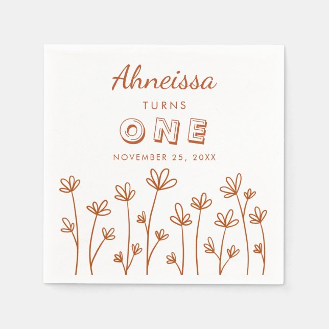Modern Chic Terracotta Flowers First Birthday Napkins (Front)