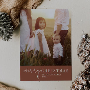 Modern Chic Terracotta Merry Christmas Photo Holiday Card