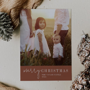 Modern Chic   Terracotta Merry Christmas Photo Holiday Card