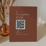 Modern Chic Terracotta QR Code Honeymoon Fund  Pedestal Sign<br><div class="desc">This modern chic terracotta QR code honeymoon fund pedestal sign is perfect for a simple wedding or bridal shower. The desert boho design features rustic unique and stylish bohemian typography in an earthy burnt orange rust color.

Customize your QR code and personalize the sign with your names.</div>