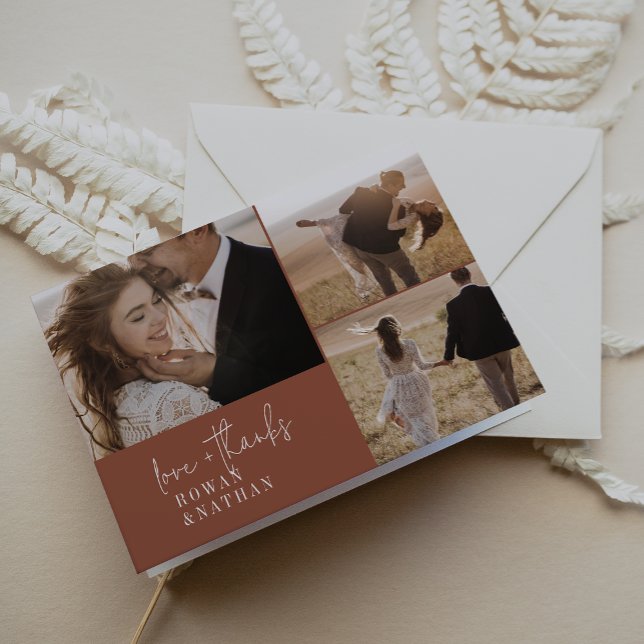Modern Chic Terracotta Rust 3 Photo Folded Wedding Thank You Card (Creator Uploaded)