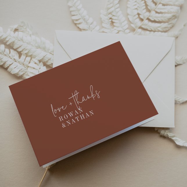 Modern Chic Terracotta Rust Folded Wedding Letterpress Thank You Card (Creator Uploaded)
