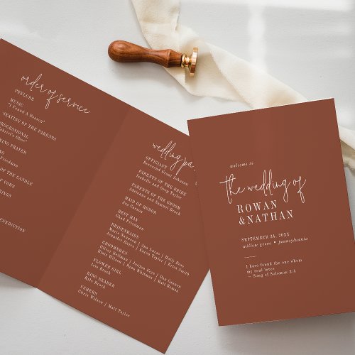 Modern Chic Terracotta Rust Folded Wedding Program