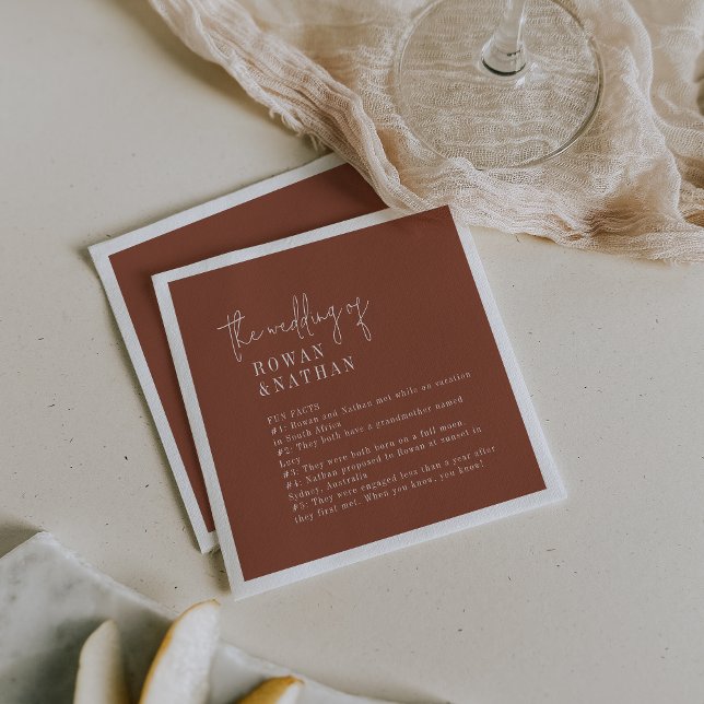 Modern Chic Terracotta Rust Fun Facts Wedding Napkins (Creator Uploaded)