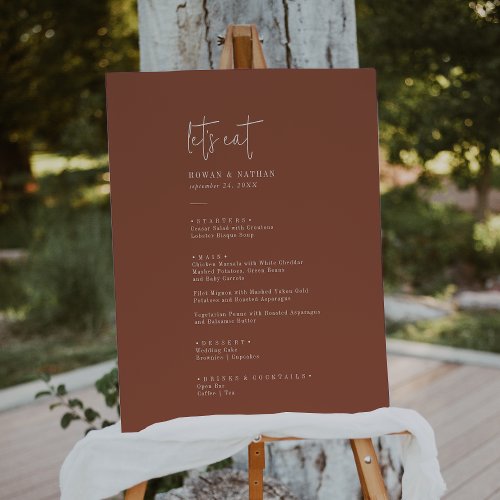 Modern Chic Terracotta Rust Lets Eat Wedding Menu Foam Board