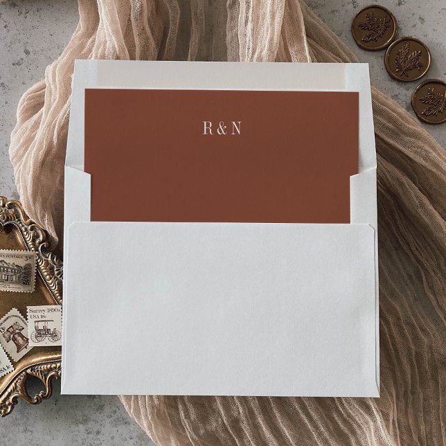 Modern Chic Terracotta Rust Monogram Wedding Envelope Liner (Creator Uploaded)