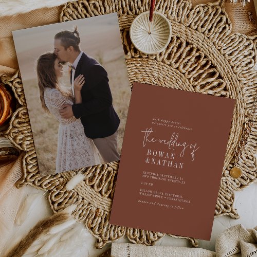 Modern Chic Terracotta Rust Photo Back Wedding Invitation