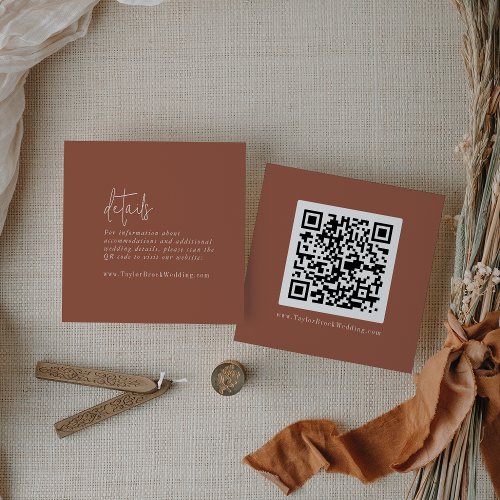 Modern Chic Terracotta Rust QR Code Details Enclosure Card