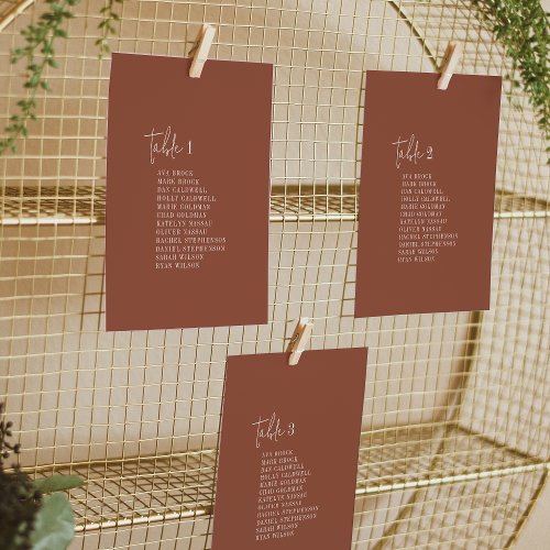 Modern Chic Terracotta Rust Seating Chart Cards