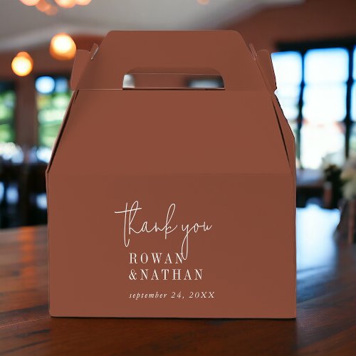 Modern Chic Terracotta Rust Thank You Wedding Favor Boxes