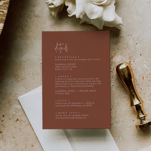 Modern Chic Terracotta Rust Wedding Details Enclosure Card