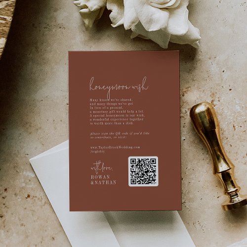 Modern Chic Terracotta Rust Wedding Honeymoon Wish Enclosure Card