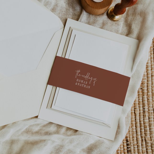 Modern Chic Terracotta Rust Wedding Invitation Belly Band (Creator Uploaded)