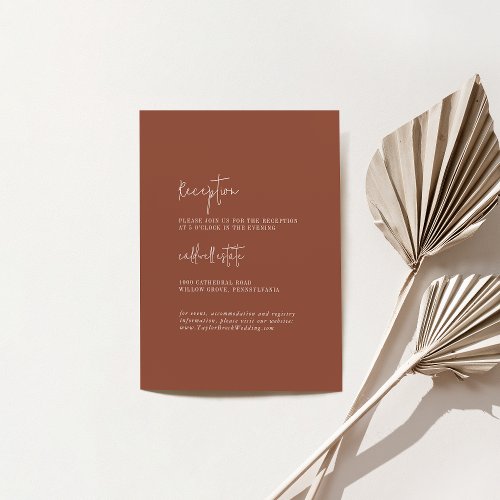 Modern Chic Terracotta Rust Wedding Reception Enclosure Card