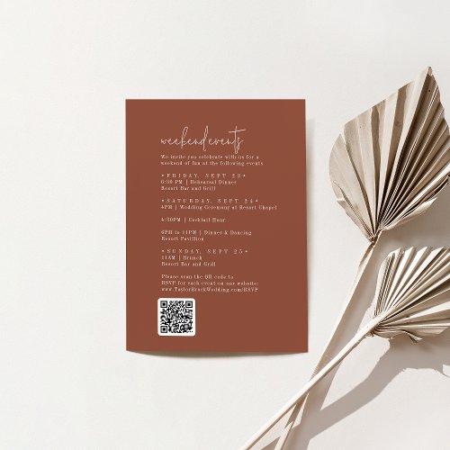 Modern Chic Terracotta Rust Wedding Weekend Events Enclosure Card