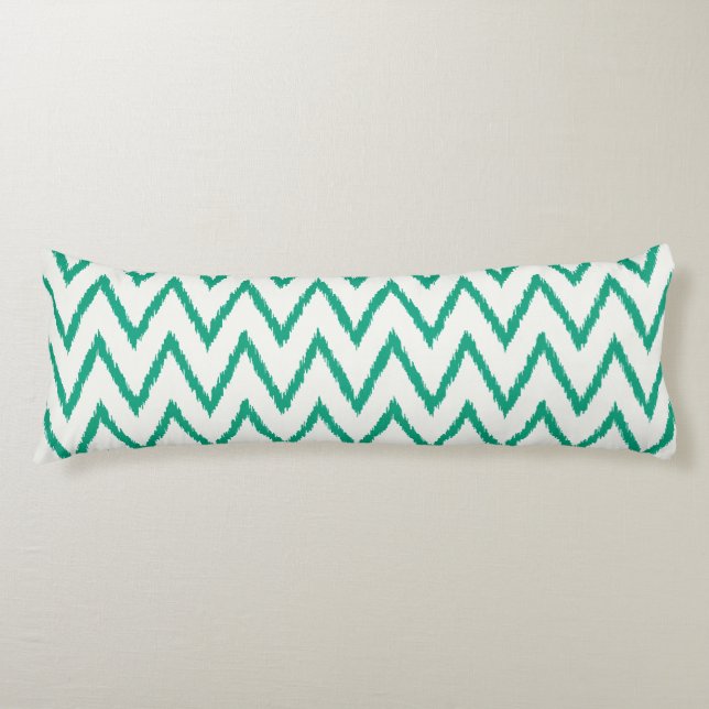 Modern chic textured green ikat chevron pattern body pillow (Front)
