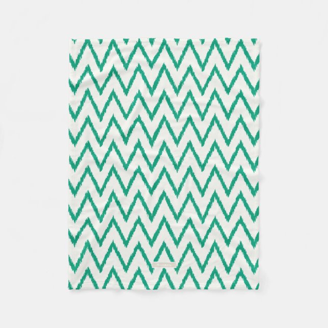 Modern chic textured green ikat chevron pattern fleece blanket (Front)