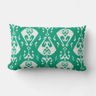 Modern chic textured green ikat tribal pattern lumbar pillow