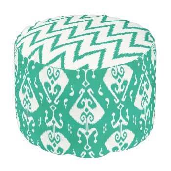 Modern Chic Textured Green Ikat Tribal Pattern Pouf by TintAndBeyond at Zazzle