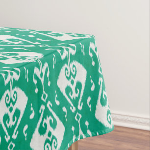Modern chic textured green ikat tribal pattern tablecloth