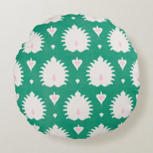 Modern chic textured green pink ikat pattern round pillow