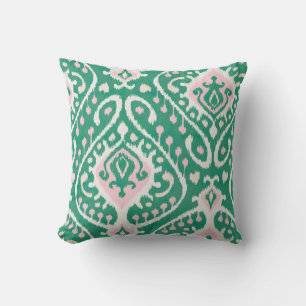 Modern chic textured pink green ikat pillow