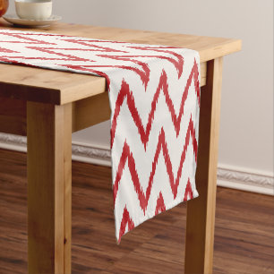 Modern chic textured red ikat chevron pattern short table runner