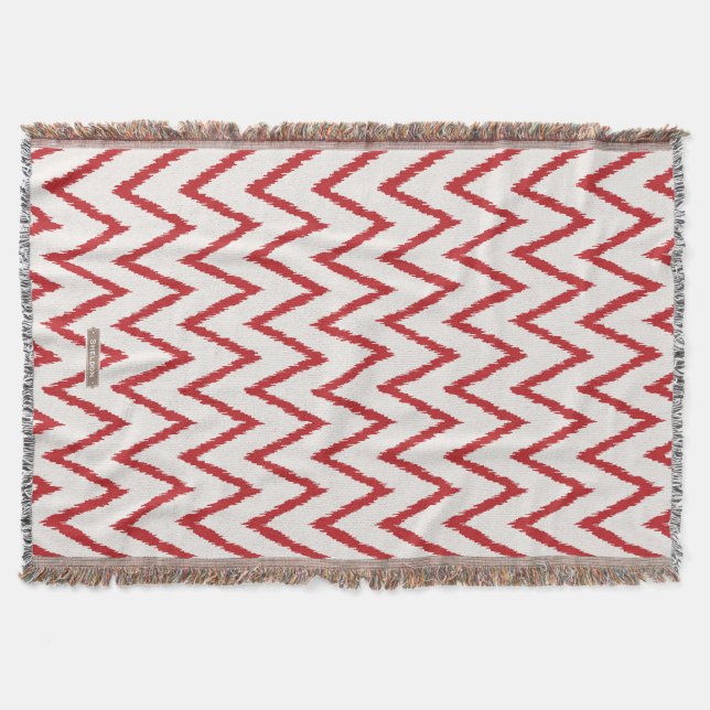 Modern chic textured red ikat chevron pattern throw blanket (Front)