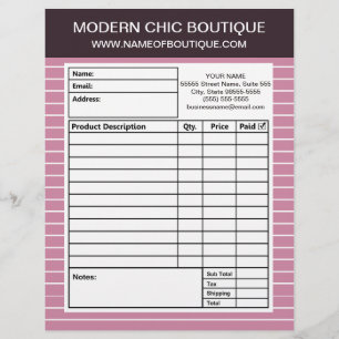 Modern Chic Thin Pink Stripes Boutique Order Forms Letterhead