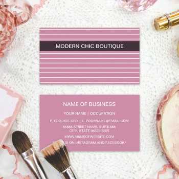 Modern Chic Thin Pink Stripes Fashion Boutique Business Card by GirlyBusinessCards at Zazzle