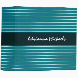 Modern Chic Thin Teal Stripes With Name Binder