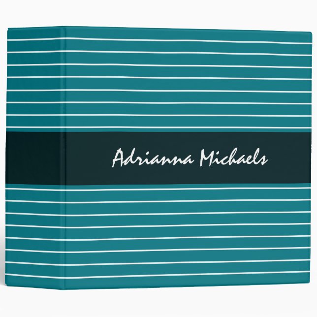 Modern Chic Thin Teal Stripes With Name Binder (Front/Spine)