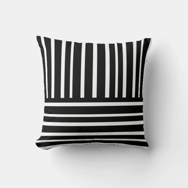 modern chic throw pillow black and white stripes (Front)