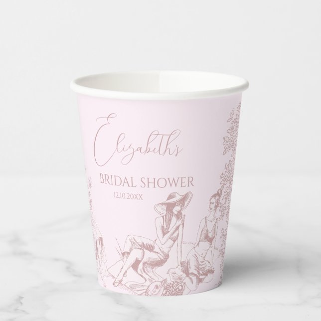 Modern Chic Toile de Jouy Picnic Bridal Shower  Paper Cups (Left)