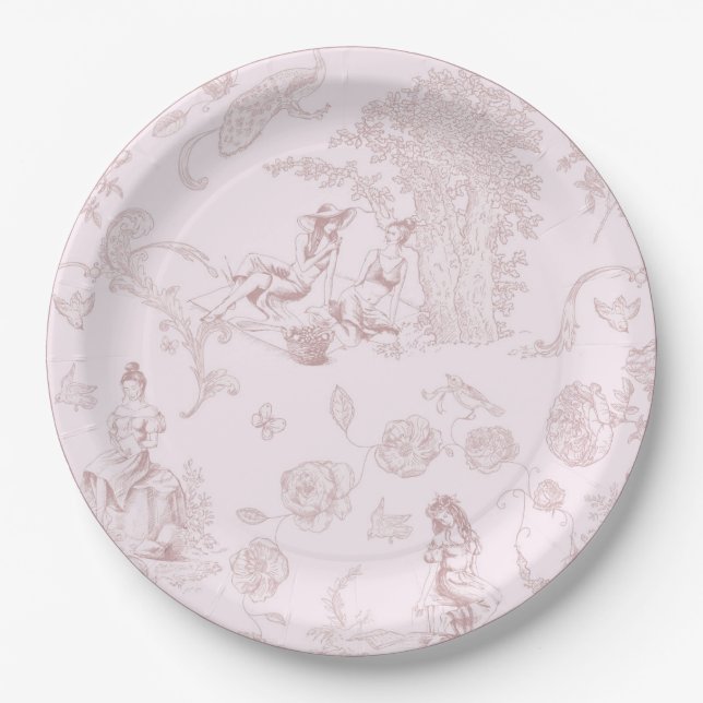 Modern Chic Toile de Jouy Picnic Bridal Shower Paper Plates (Front)