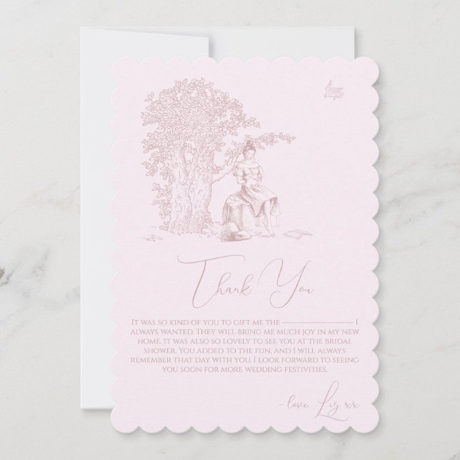 Modern Chic Toile de Jouy Picnic Bridal Shower  Thank You Card (Front)