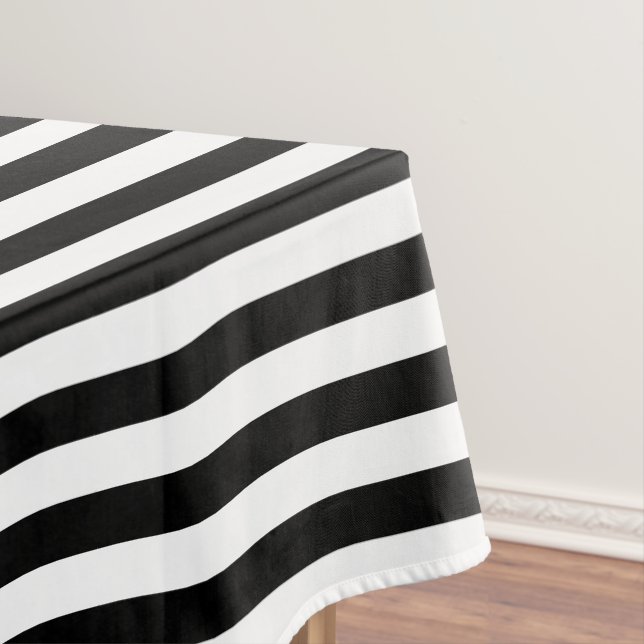 Modern Chic Trendy Black and White Stripes Pattern Tablecloth (In Situ)