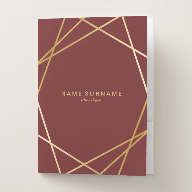 Modern Chic Trendy Gold Geometric Burgundy Pocket Folder (Front)